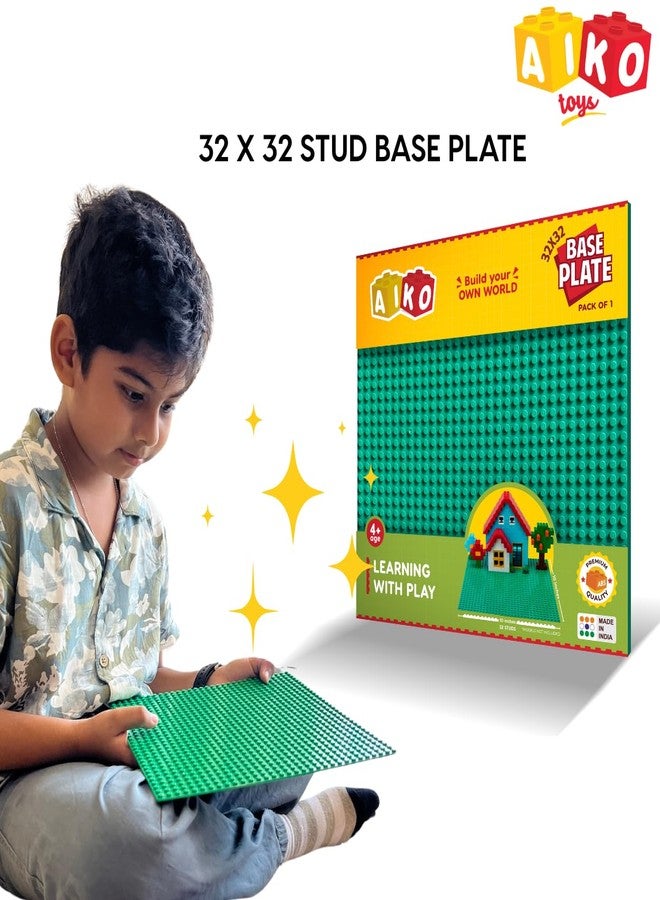 AIKO Classic Green Base Plate - 32 x 32 Studs (10" x 10") | Durable ABS Plastic Building Base | Sturdy Foundation for Construction Play | Compatible with Major Block Brands | Ideal Gift for Kids 4+ - Image 3
